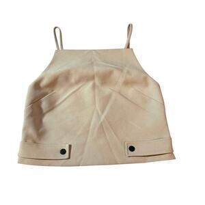 Topshop Women's sz 2 Tan Beige Crop Tank Sleeveless Button Detail Zip Back